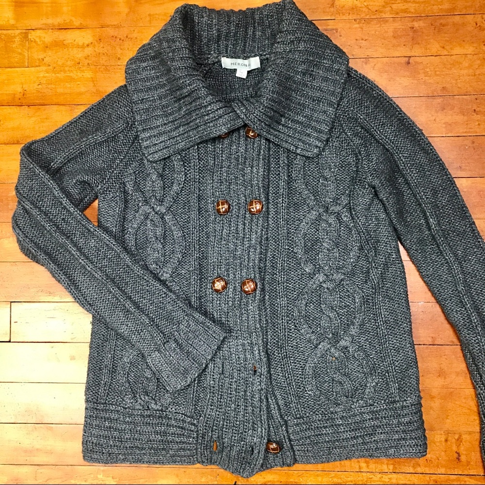 Cable Knit Double Breasted Sweater, Sz M Academia Grannycore Old Money